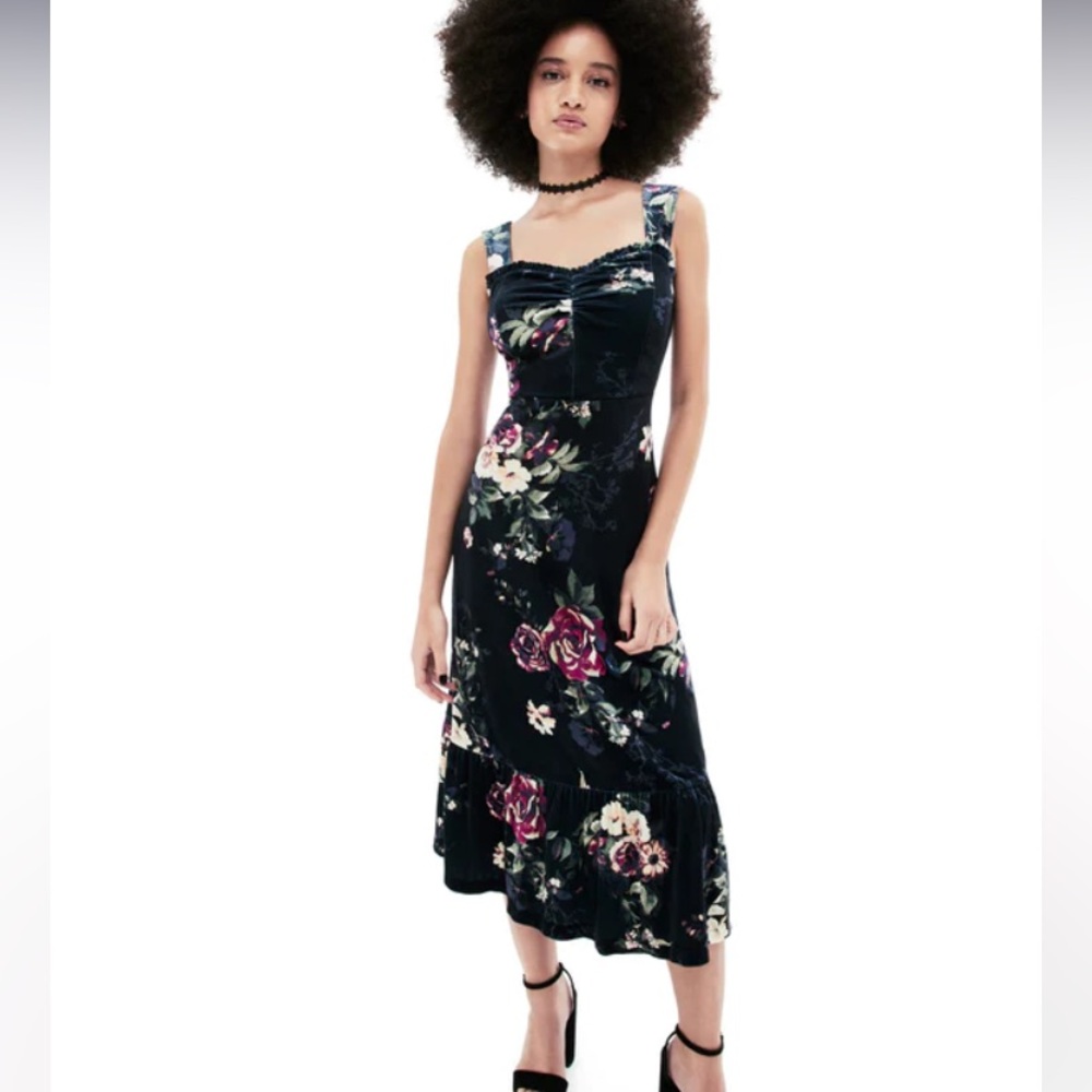 BETSEY JOHNSON Women’s Lisbeth Floral Velvet Midi Dress Size XS